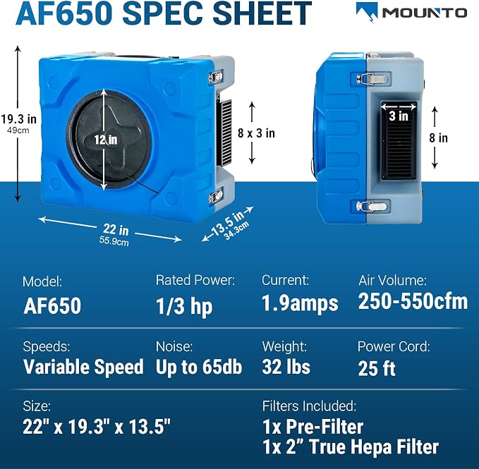 MOUNTO 550cfm Hepa Air Scrubber Industrial Air Cleaner- 550cfm Portable Air - Image 3
