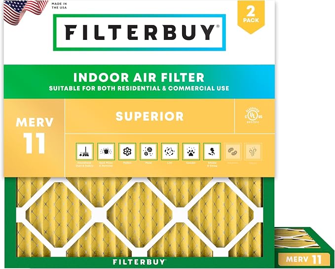 Filterbuy 25x25x1 Air Filter MERV 11 Superior Pet & Allergy Defense, by Filterbuy