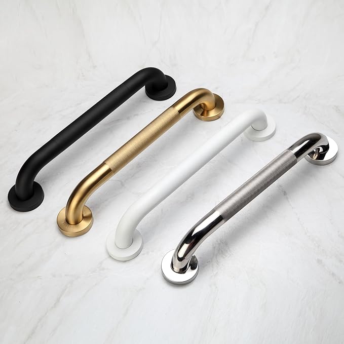 Shower Grab Bar, 2 Pack 12 Inch Black Bathroom Grab Bar, 1.25" Diameter 304 Stainless Steel Anti-Slip Grab Bars for Bathtubs and Showers, Handicap Shower Grab Bar for Seniors Elderly