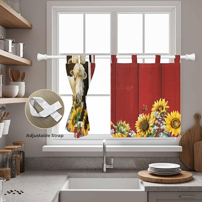 Sheep Flowers Kitchen Curtains 24 Inch Length, Small Window Curtains Tab Top - Image 5