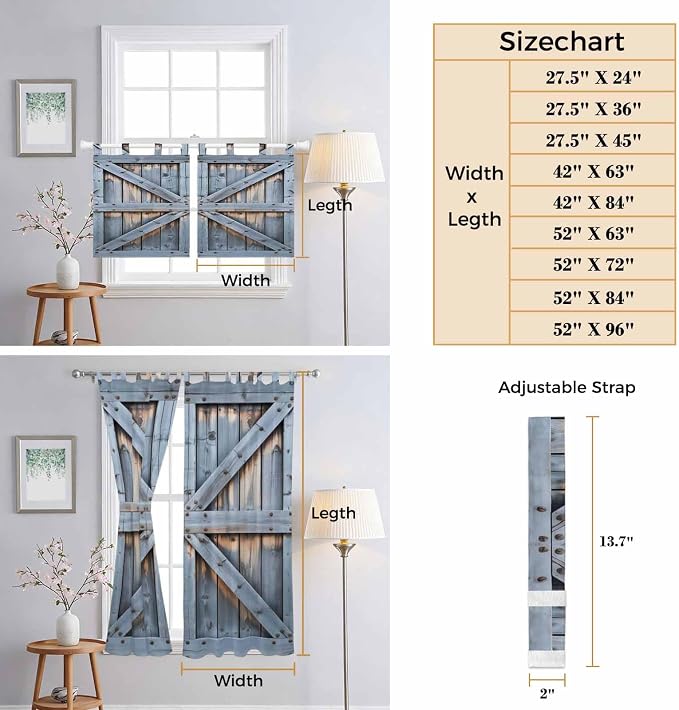 Farmhouse Wood Grain Bedroom Curtains 72 Inch Length, Window Curtains Tab Top - Image 8