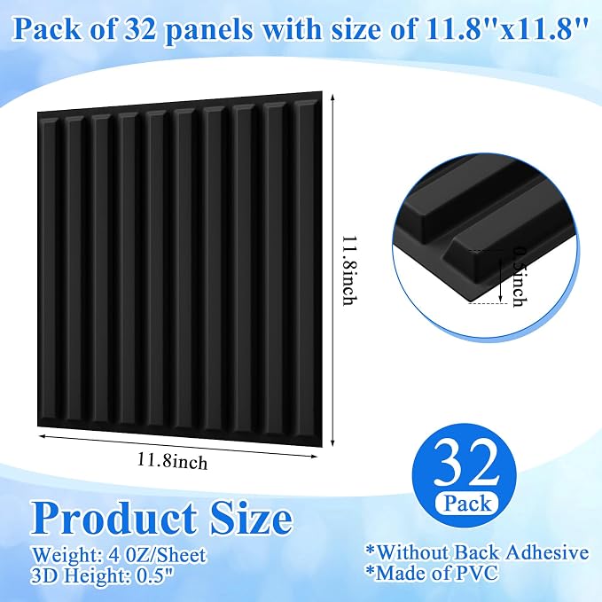 Nuanchu 32 Pcs 3D Slat Wall Panels, Paintable Waterproof Textured Tiles - Image 2