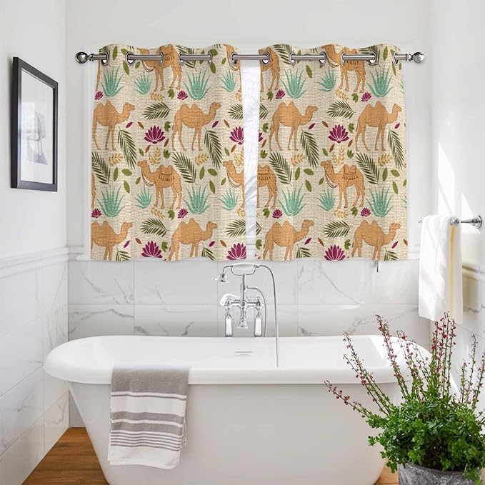 2 Panel Kitchen Cafe Curtains, Desert Camels Sunlight Filtering Nature Air - Image 3