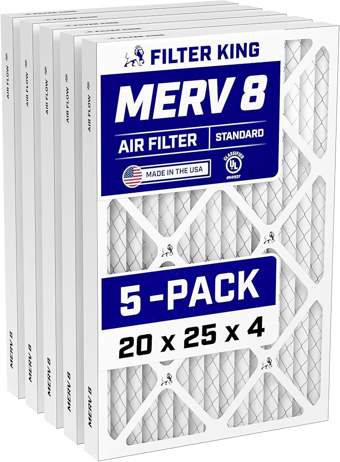 Filter King 20x25x4 Air Filter | 5-PACK | MERV 8 HVAC Pleated A/C Furnace by FilterKing