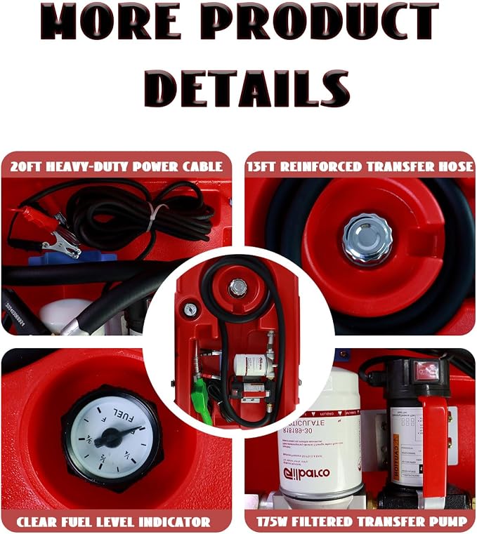Portable Diesel Only Fuel Storage W/12V Pump 10.6 GPM Flow Rate, Auto Nozzle - Image 6
