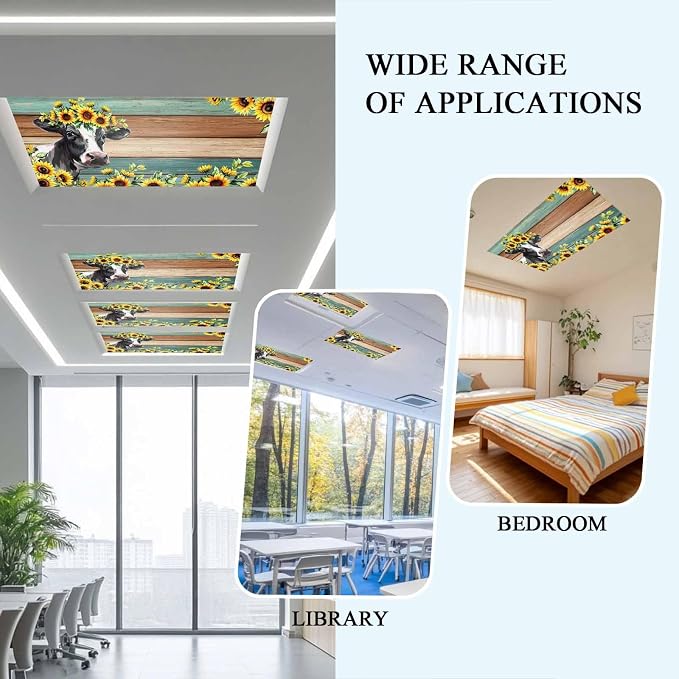 Fluorescent Light Covers Farm Cow Sunflower Magnetic Light Filters Vintage Blue - Image 5