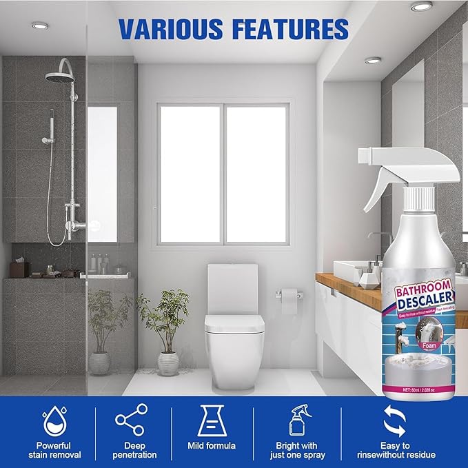 Bathroom Descaler Foam Cleaner,Bubble Cleaner Foam,Bathroom Glass Descaler,All Purpose Rinse Cleaning Foams Spray For Bathtub,Toilet,Glass,Faucet(2PCS)