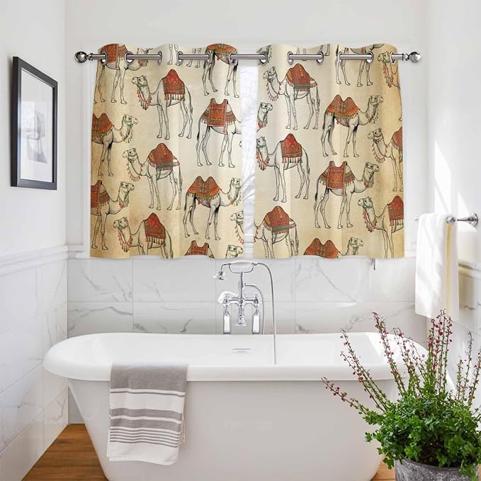 2 Panel Kitchen Cafe Curtains, Desert Sand Camel Sunlight Filtering Nature Air - Image 3