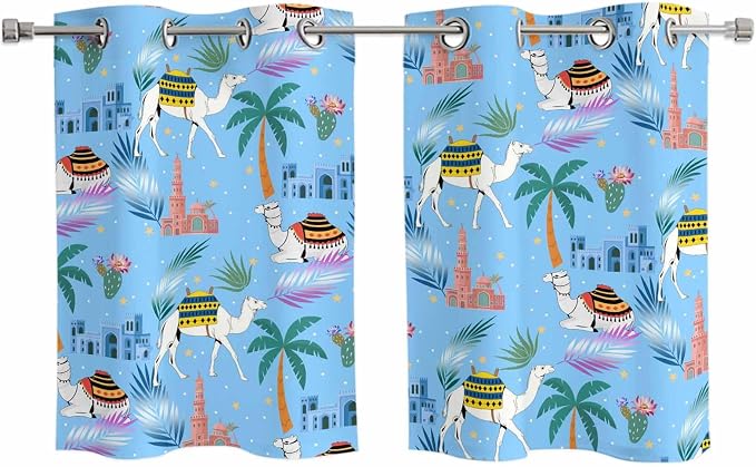 2 Panel Kitchen Cafe Curtains, Desert Landscape Sunlight Filtering Nature Air by Hokiten