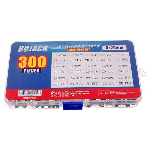 BOJACK 15 Values 300pcs Fast-Blow Glass Fuses Assortment Kit 5x20mm 250V 0.1 - Image 3