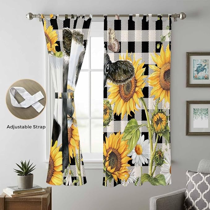 Retro Sunflowers Living Room Curtains 84 Inch Length, Window Curtains Tab Top - Image 5