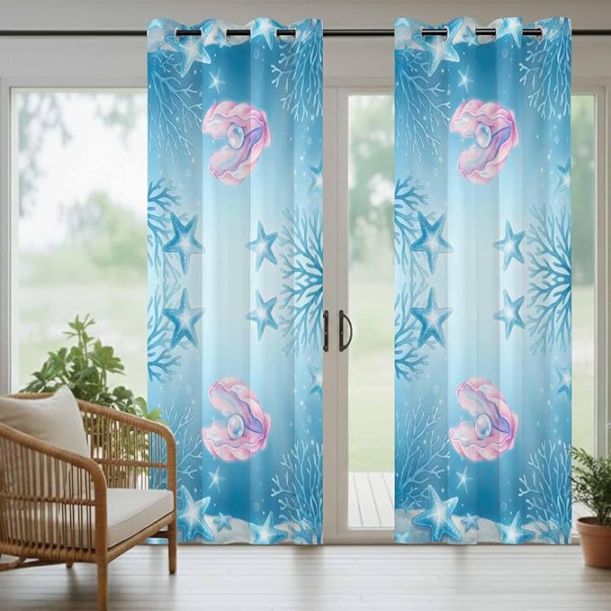 Ocean Shell Outdoor Curtains for Patio Corals Starfish Summer Marine Waterproof - Image 6