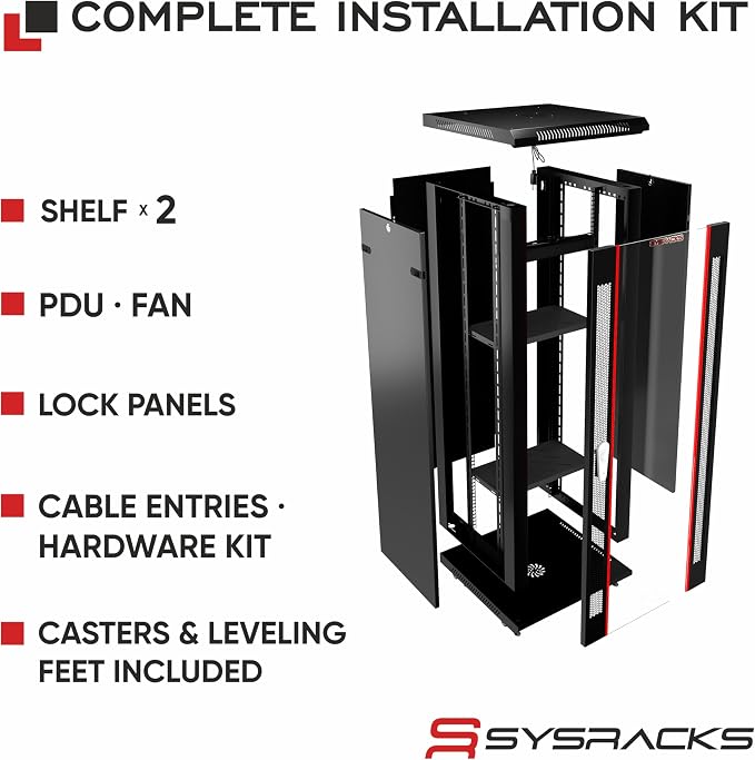 Sysracks 22U Wall Mount Server Rack Cabinet, 19” Locking Network Rack, 24” Deep - Image 4