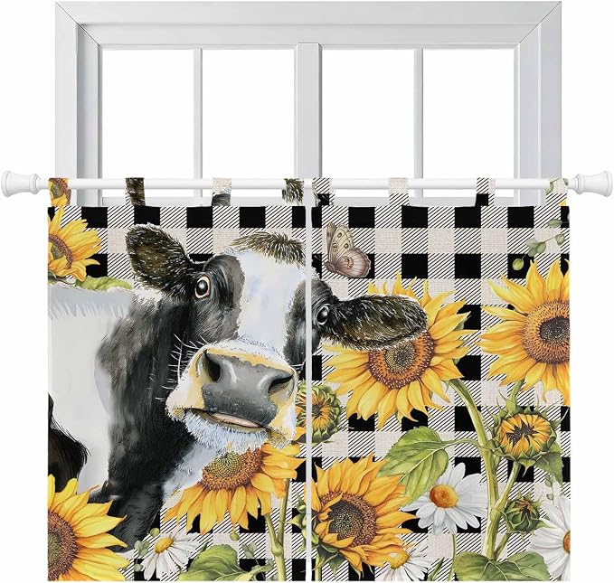 Retro Sunflowers Bedroom Curtains 63 Inch Length, Window Curtains Tab Top by Unknown