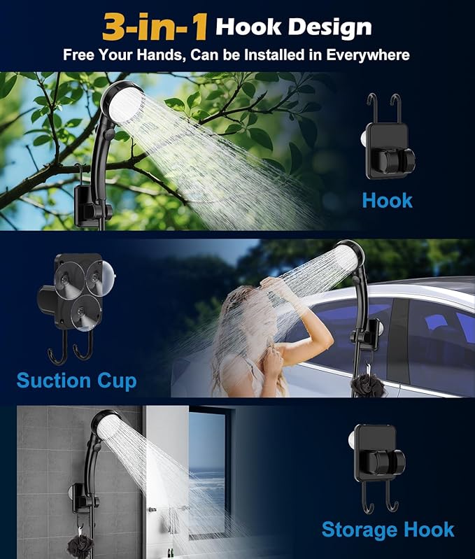 Upgraded Portable Shower for Camping, Rechargeable Camping Shower with LED Display, 5 Gal Collapsible Bucket, 5 Adjustable Speeds, IPX8 Waterproof Portable Shower Kit for Hiking, Car, Pet, Travel