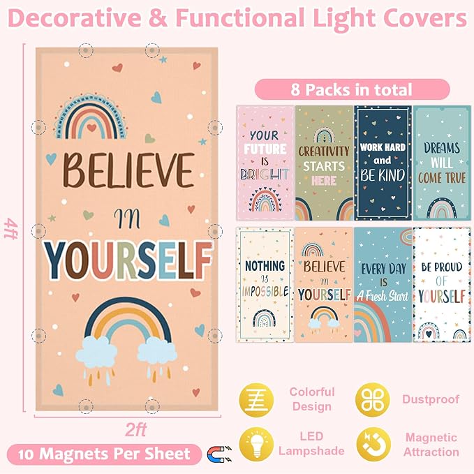 QOUBAI 8 Pcs Fluorescent Light Covers, 4 x 2 Ft Magnetic Light Filters - Image 2