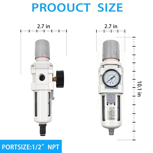 XingNEeng 1/2" NPT Compressed Air Filter Regulator Combo Piggyback, Water/Oil - Image 3