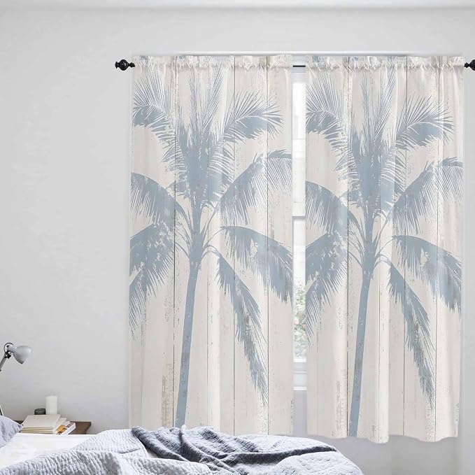 Summer Coconut Tree on Vintage Wood Grain Window Valance Curtains, Seaside - Image 8