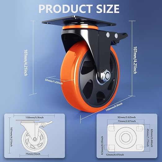 3 Inch Casters Set of 4 Heavy Duty, Caster Wheels - Image 2