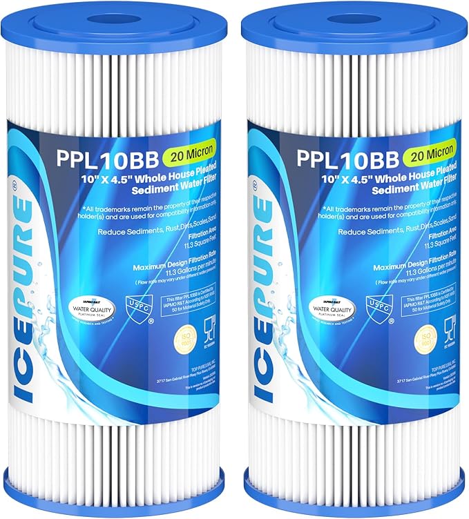ICEPURE 20 Micron 10" x 4.5" Whole House Extra Coarse Pleated Sediment Filter by ICEPURE