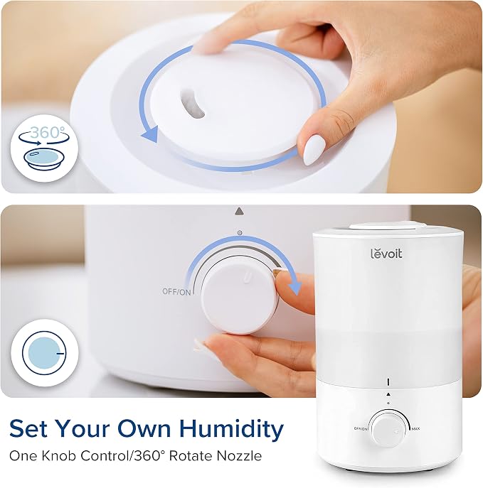 Levoit Humidifiers for Bedroom, 3L Cool Mist, Essential Oil Diffuser | Top - Image 8
