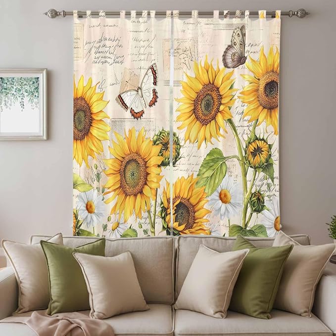 Yellow Sunflowers Living Room Curtains 84 Inch Length, Window Curtains Tab Top - Image 3