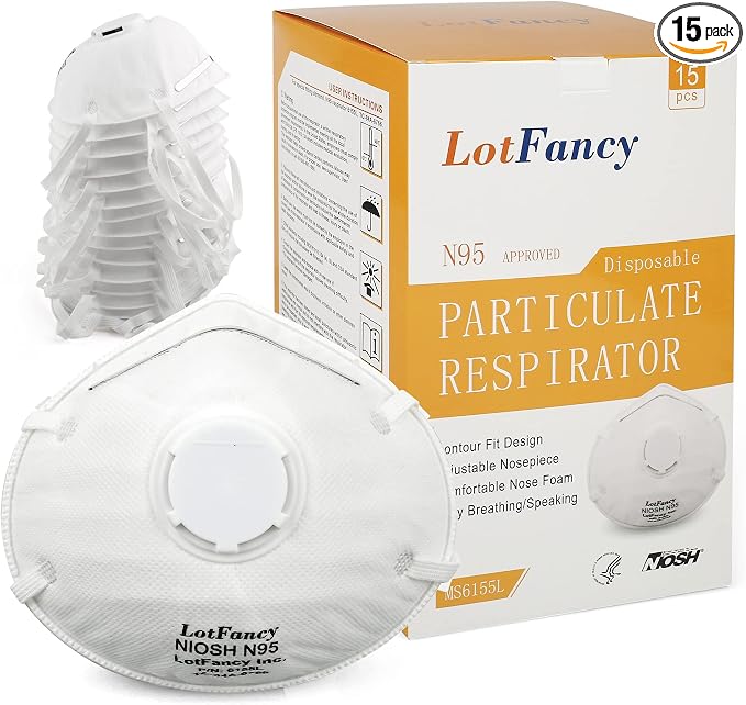 LotFancy NIOSH N95 Mask, Disposable Air Filter Masks Against Dust, Face Mask by LotFancy