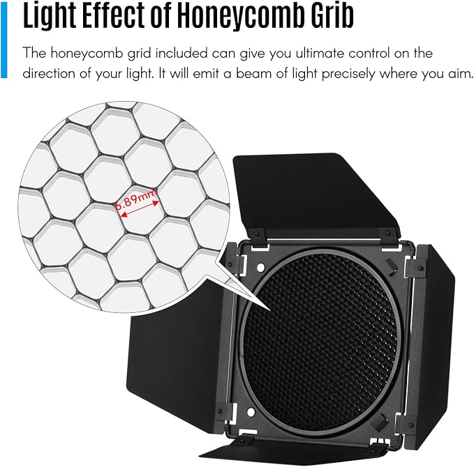 GODOX Barn Door with Honeycomb Grid 4 Color Gel Filters - Image 2