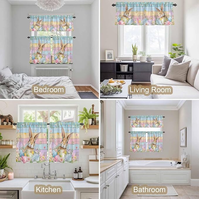 Kitchen Curtains Tiers and Valance Set of 3, Easter Light Filtering Window - Image 7