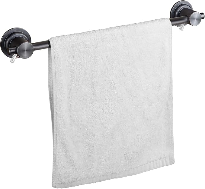 JiePai Suction Cup Towel Bar 24 Inch Oil Rubbed Bronze,Removable Modern Vacuum Suction Towel Holder for Bathroom Door Adhesive Towel Bar Suction Towel Rack Holde