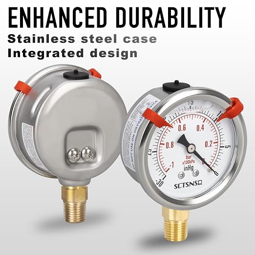 -30 inHg to 0 Vacuum Pressure Gauge, Glycerin Liquid Filled, 2.5 inch Dial - Image 3