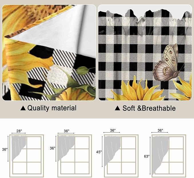 Sunflowers Swag Valances for Windows, Small Window Curtains Swag for Cafe - Image 5