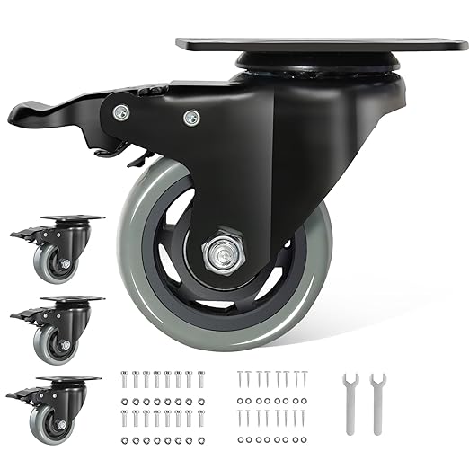 3 Inch Caster Wheels, Silent Polyurethane Top Plate Castor Wheels by BZOLIHEU