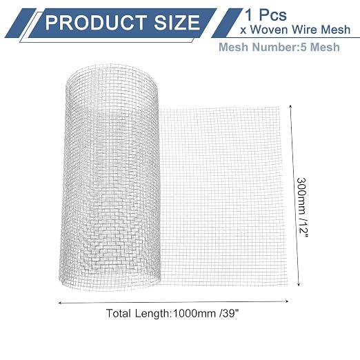 uxcell 5 Mesh 39" x 12" Woven Wire Mesh, 304 Stainless Steel Air Vent Filter - Image 2