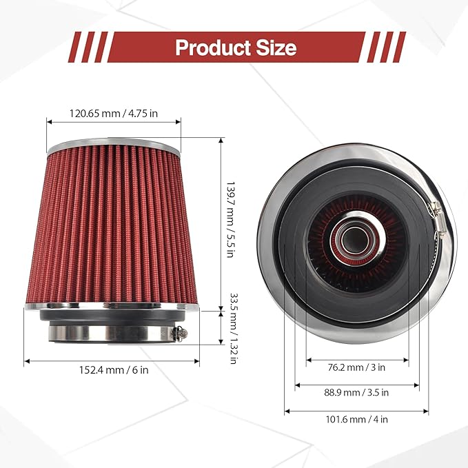 Universal Clamp On Air Intake Filter fits 3 In /3.5 In /4 In Three Different - Image 2