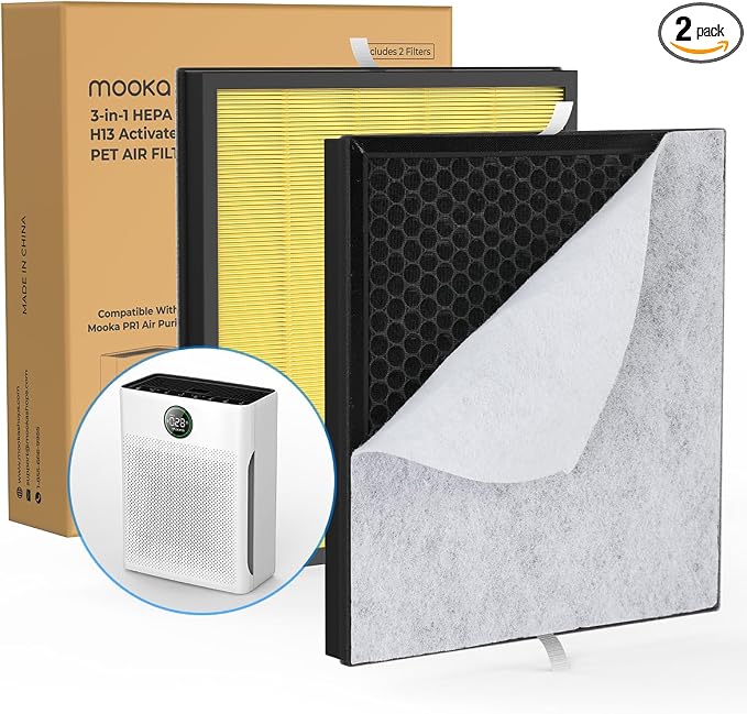 2 Pack MOOKA PR1 Pet Mode Genuine Air Purifier Replacement Filter, H13 True by MOOKA