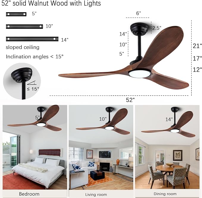 QUTWOB 52" Wood Ceiling Fans - Image 2