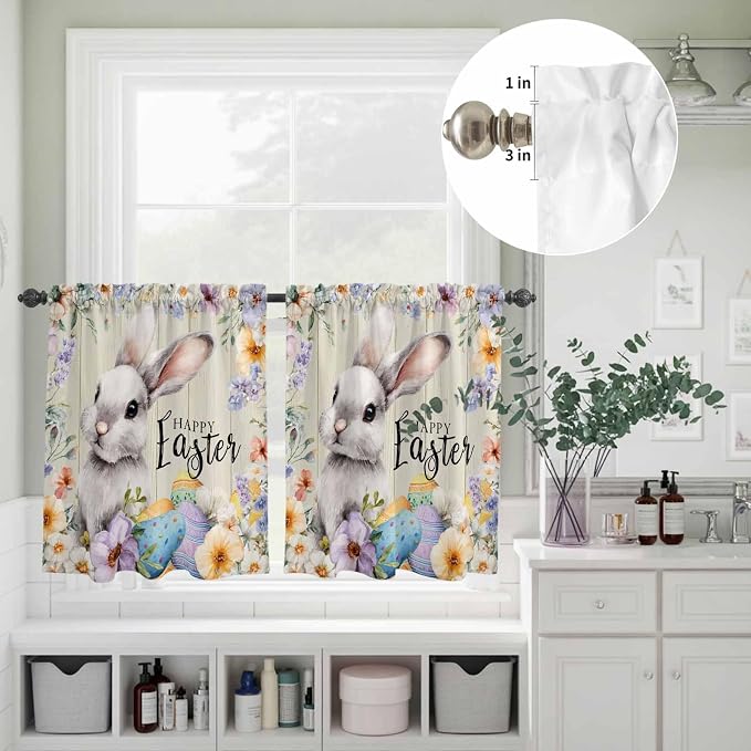 Easter Grey Bunny Kitchen Curtains Set 3 Piece - Image 5