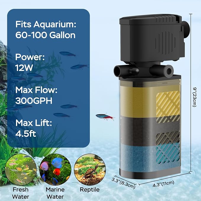 Aquarium Filter for 60-100 Gallon Tanks, Internal Large Fish Tank Filter - Image 7