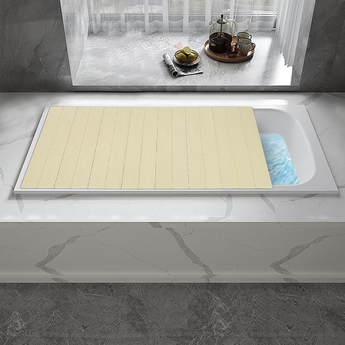 Shutter Bathtub Lid 62.9" x 31.5" Foldable Waterproof Bathtub Cover PVC Bathtub Tray Anti-dust Bathtubs Cover Anti-dust Bath Insulation Cover, Store Wine Glass, Books, Tablets