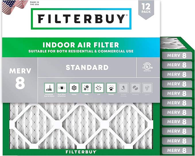Filterbuy 11.25x11.25x1 Air Filter MERV 8 Essential Dust & Allergy Defense by Filterbuy