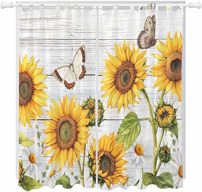 Yellow Sunflowers Living Room Curtains 96 Inch Length, Window Curtains Tab Top by Unknown