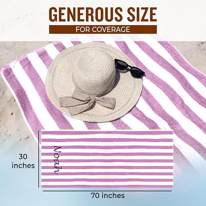 Personalized Passion Beach Towels for Adults - Custom Pool Towels with Name - Highly Absorbent Cotton - Striped Design for Women & Men - Large 70x30 Bath Sheet for Hotel, Swim & Camping - Lavender