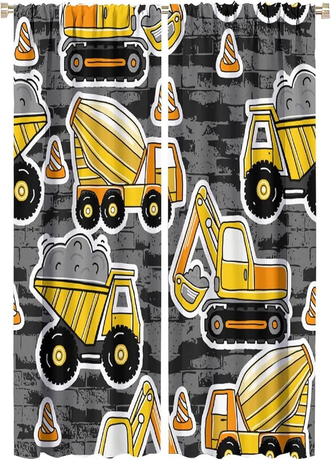 Kids Construction Excavator Window Curtains by SHElifestyle