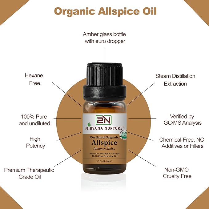 Allspice Essential Oil USDA Certified Organic, 100% Pure Natural Premium Grade, Undiluted