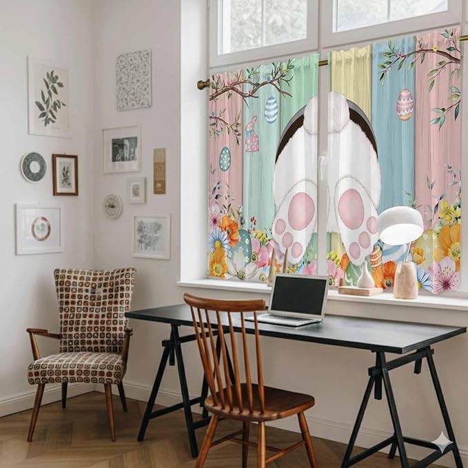 Easter Kitchen Curtains 45 Inch Long 2 Panel Set, Rod Pocket Window Treatment - Image 6