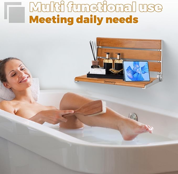 18" Wall Mount Shower Seat, Shower Bench Wall Mount for Inside Shower, Fold Down Shower Seat, Shower Seats for Adults