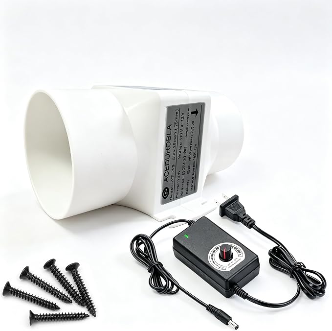 3 inch Inline Duct Fan with Adjustable Speed, 10 W 53 CFM Ventilation System by ACEDUROBLA