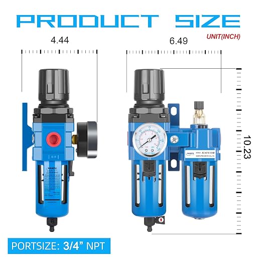 NANPU 3/4" NPT Compressed Air Filter Regulator Lubricator Combo, Water/Oil Trap - Image 3