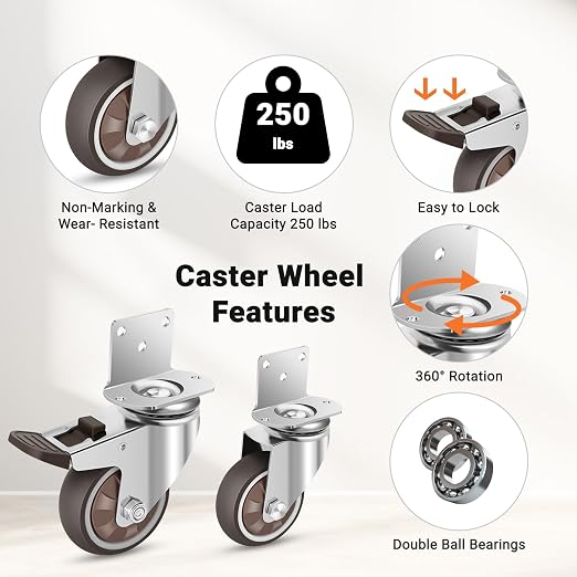 Nefish Side Mount Casters 3 Inch L-Shaped Heavy Duty Rubber Caster Set of 8 - Image 4